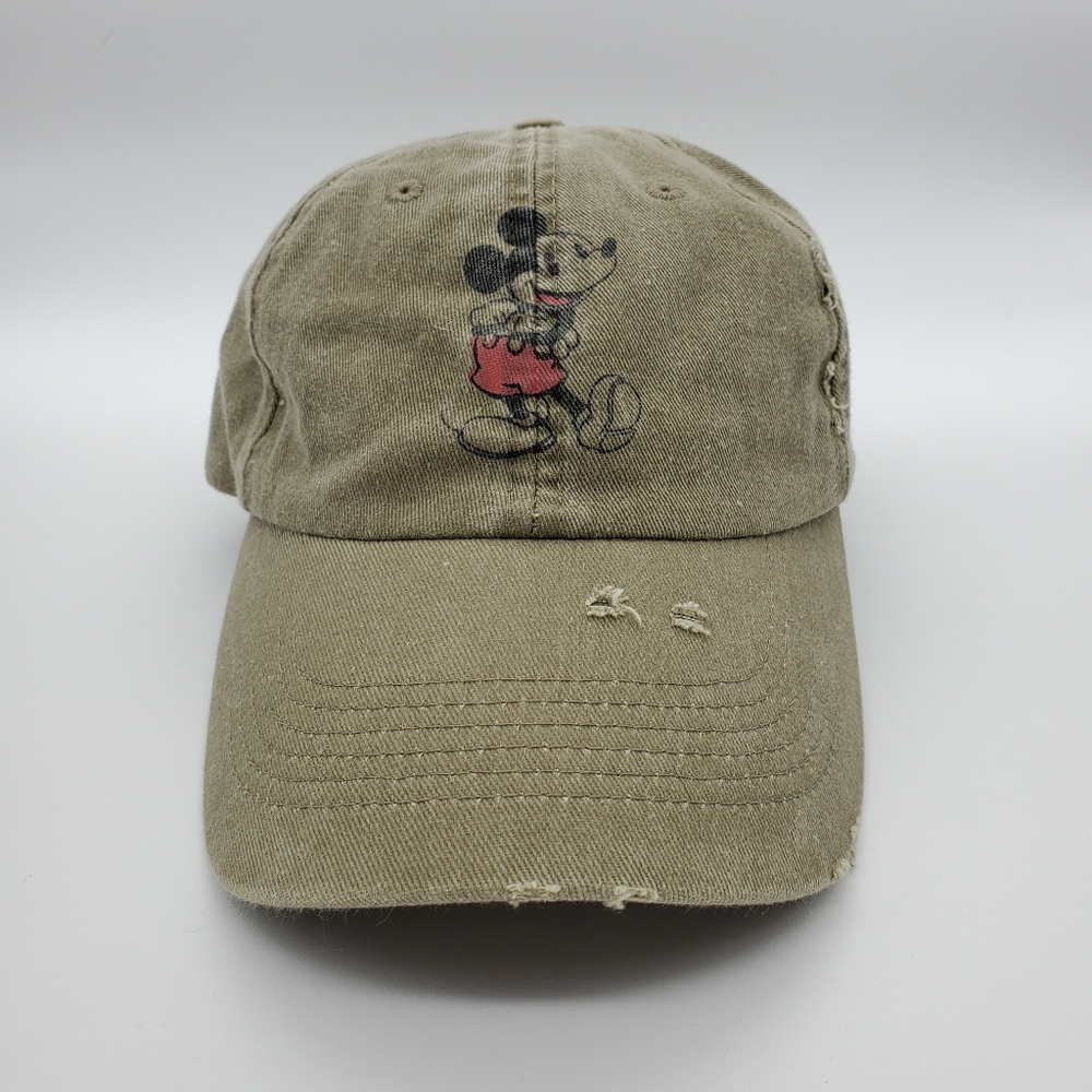 Disney Parks Mickey Mouse Distressed Green Adjustable Baseball Cap Hat Sz Adult